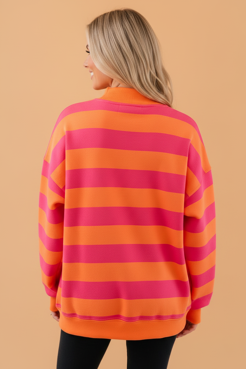 Stripe Colorblock Mock Neck Long Sleeve Sweatshirt