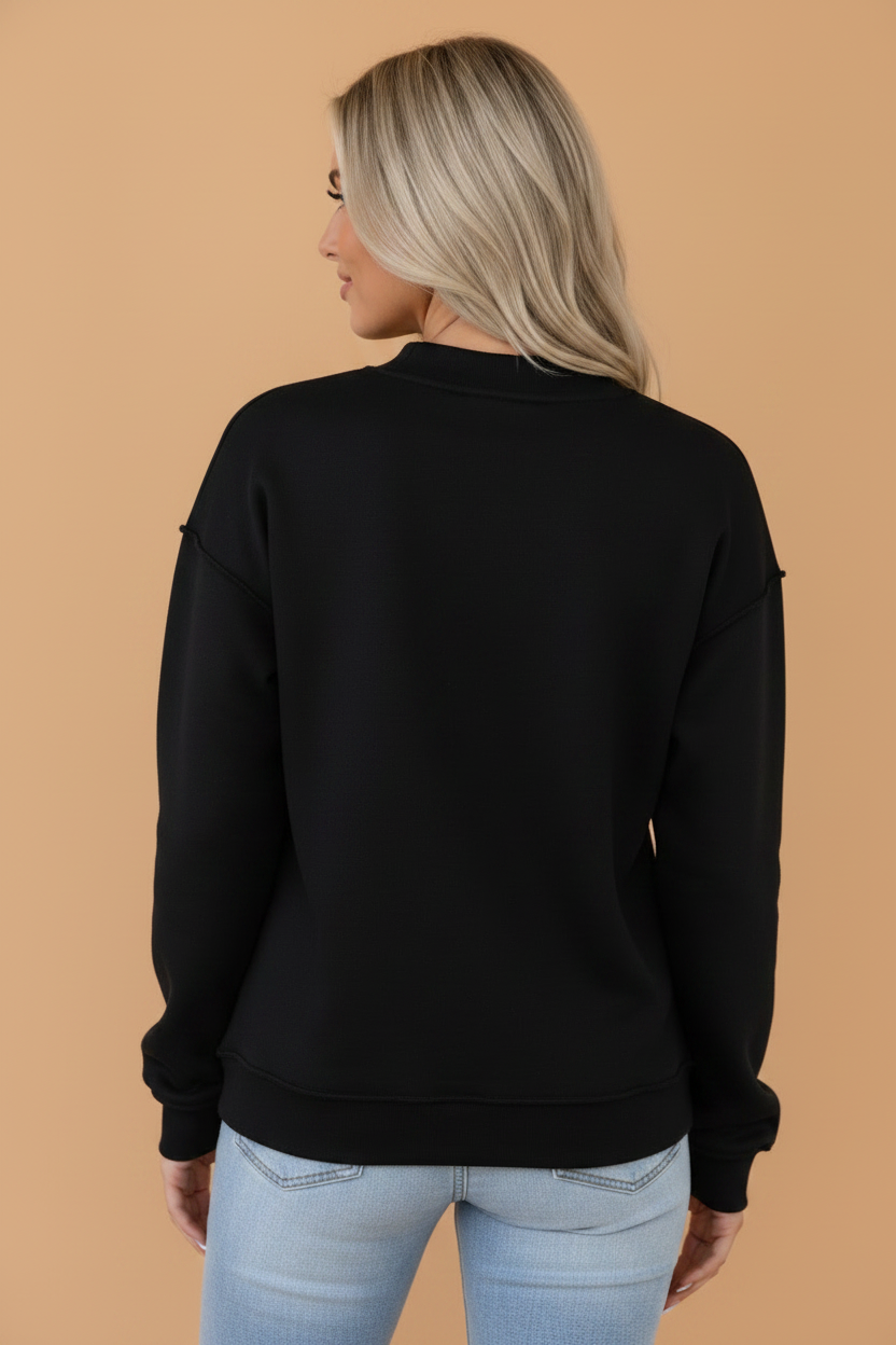 Solid Mock Neck Drop Shoulder Oversize Sweatshirt