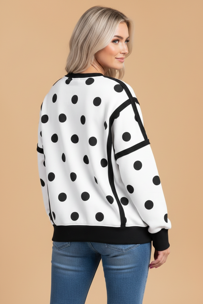 Polka Dot Contrast Reverse Seam Baggy Sweatshirt
