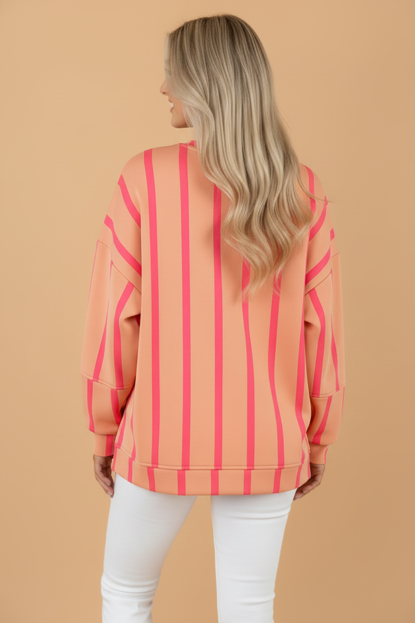 Stripe Drop Shoulder Round Neck Long Sleeve Sweatshirt