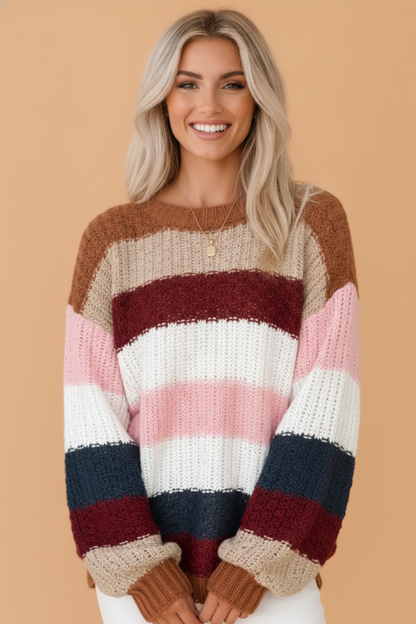 Stripe Chunky Knit Drop Shoulder Long Sleeve Sweater