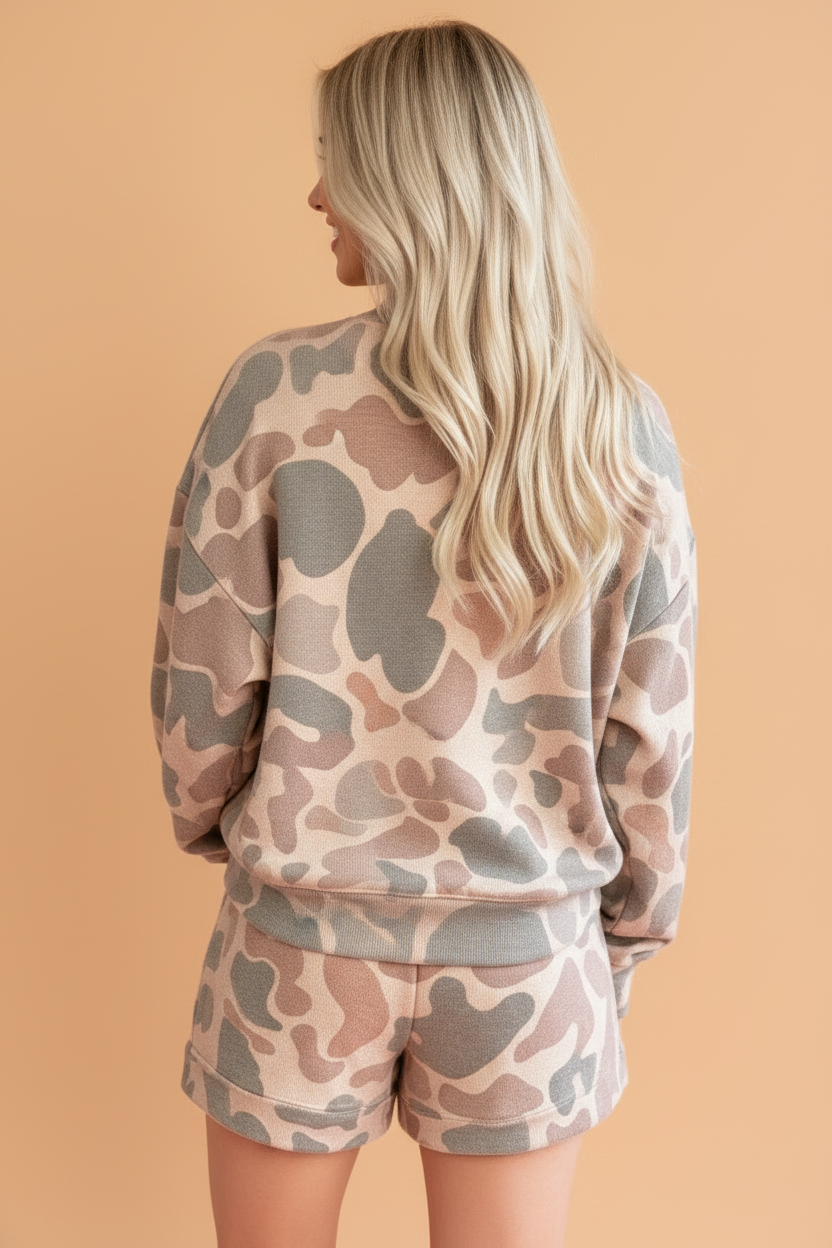Western Howdy Camo Mock Neck Top & Shorts Set