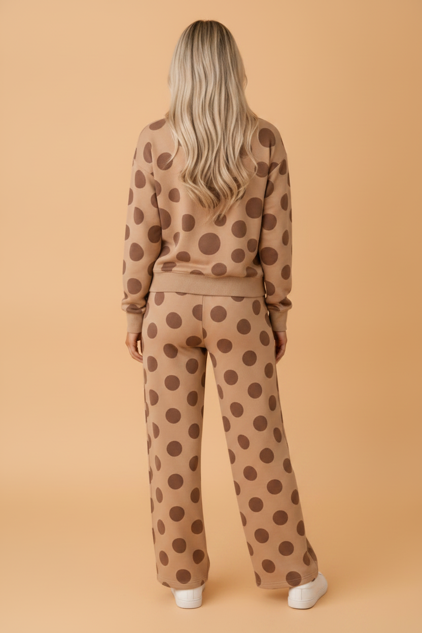 Polka Dot Long Sleeve Top & Drawstring Pants Set