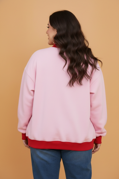 Plus Size Colorblock Contrast Trim Long Sleeve Sweatshirt