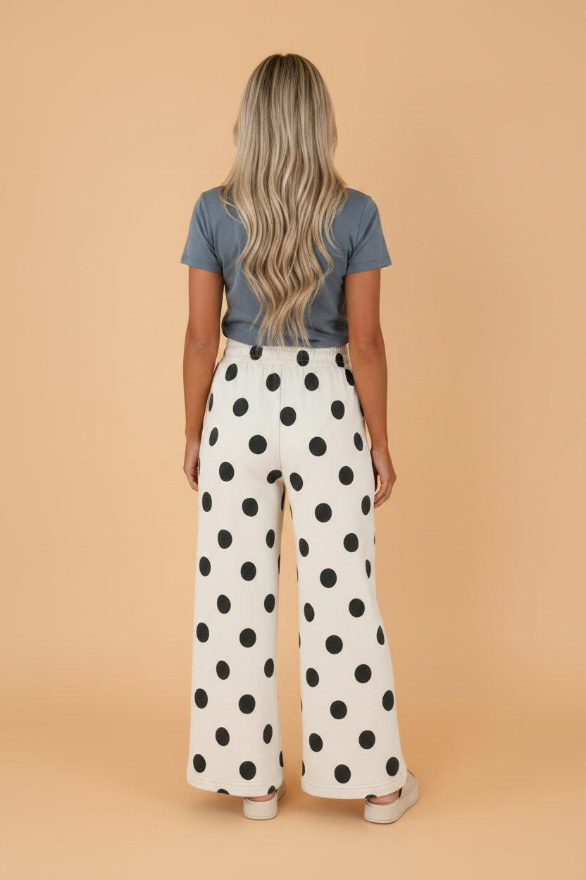 Polka Dot Elastic Waist Wide Leg Pants