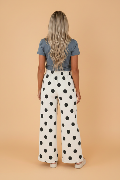 Polka Dot Elastic Waist Wide Leg Pants