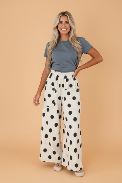 Polka Dot Elastic Waist Wide Leg Pants