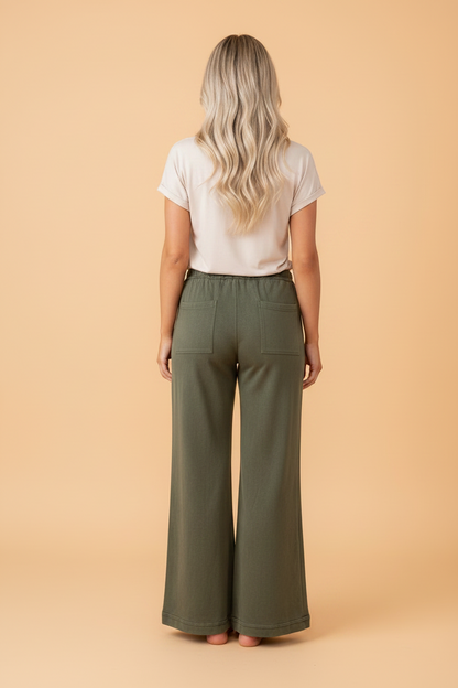 Mineral Wash Seam Detail Flare Leg Drawstring Pants