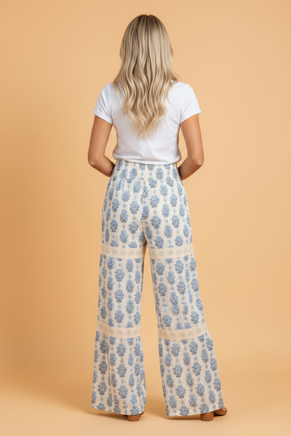 Boho Floral Lace Patchwork Wide Leg Pants