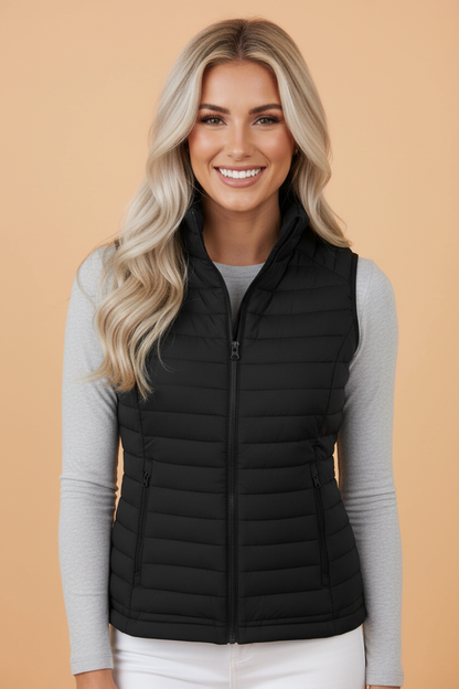 Solid Plush Standing Collar Zip Up Puffer Vest