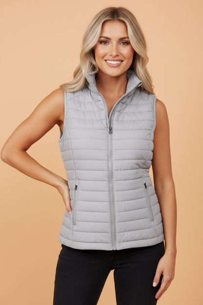 Solid Plush Standing Collar Zip Up Puffer Vest