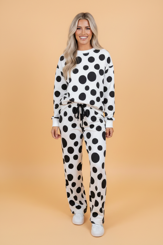 Polka Dot Long Sleeve Top & Drawstring Pants Set