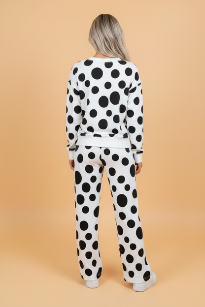 Polka Dot Long Sleeve Top & Drawstring Pants Set