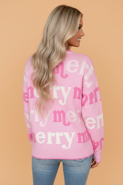 Christmas Merry Graphic Print Long Sleeve Sweater