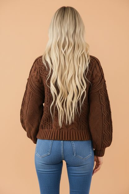 Solid Cable Knit Mock Neck Loose Sweater