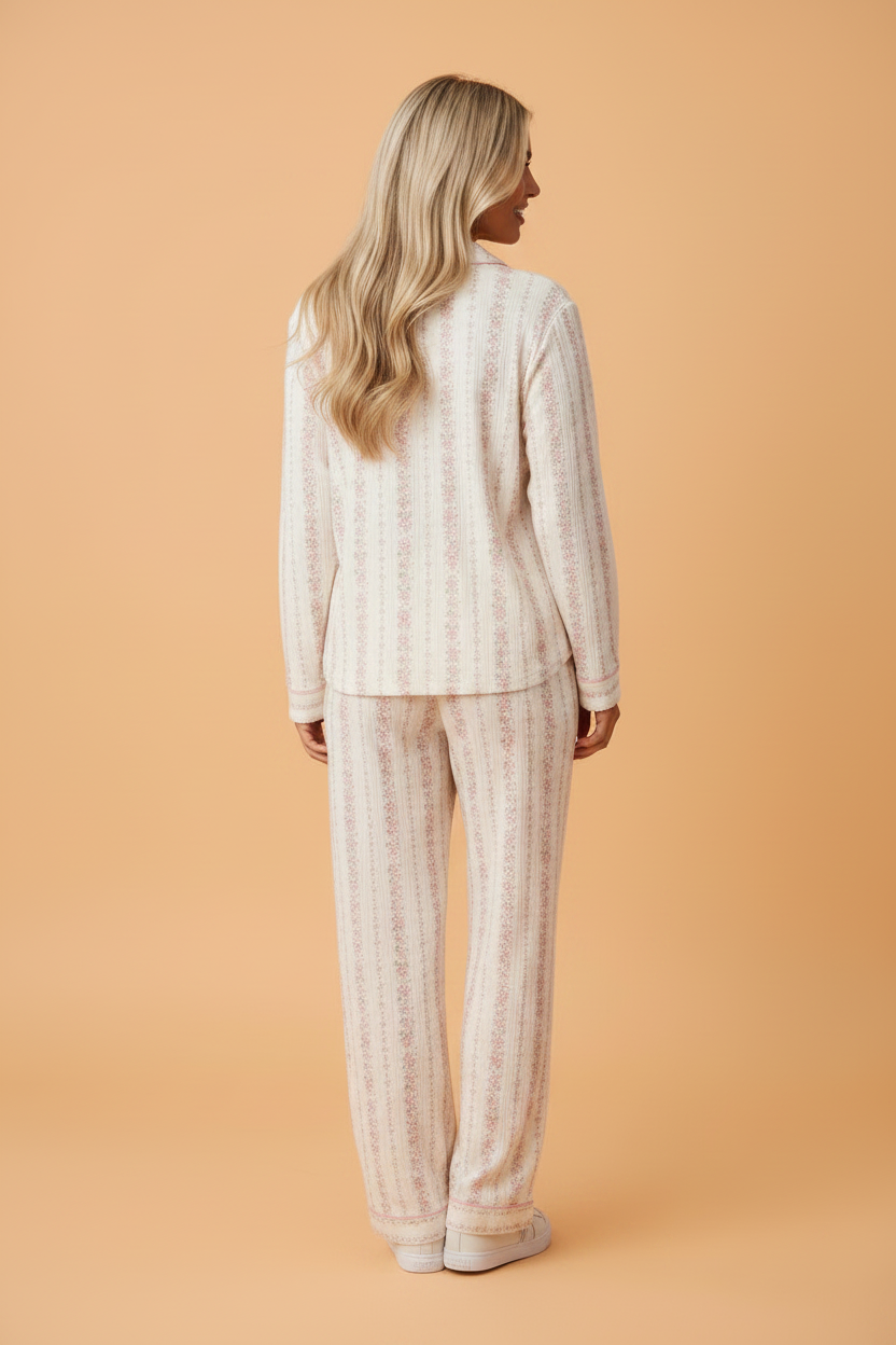 Floral Stripe Long Sleeve Shirt & Pant Pajama Set