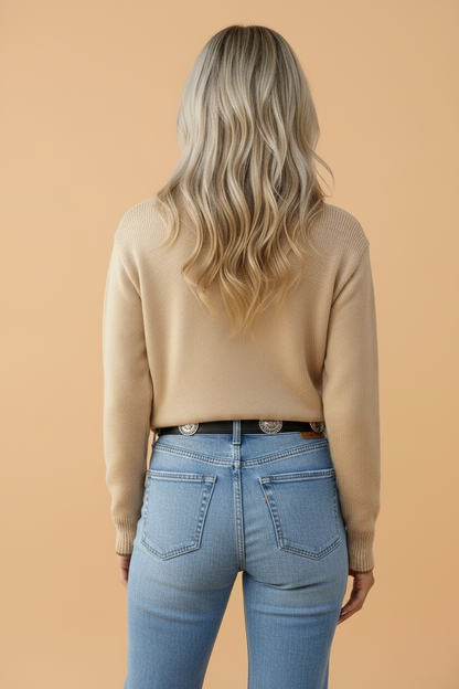 Western HOWDY Cord Embroidered Crew Neck Sweater