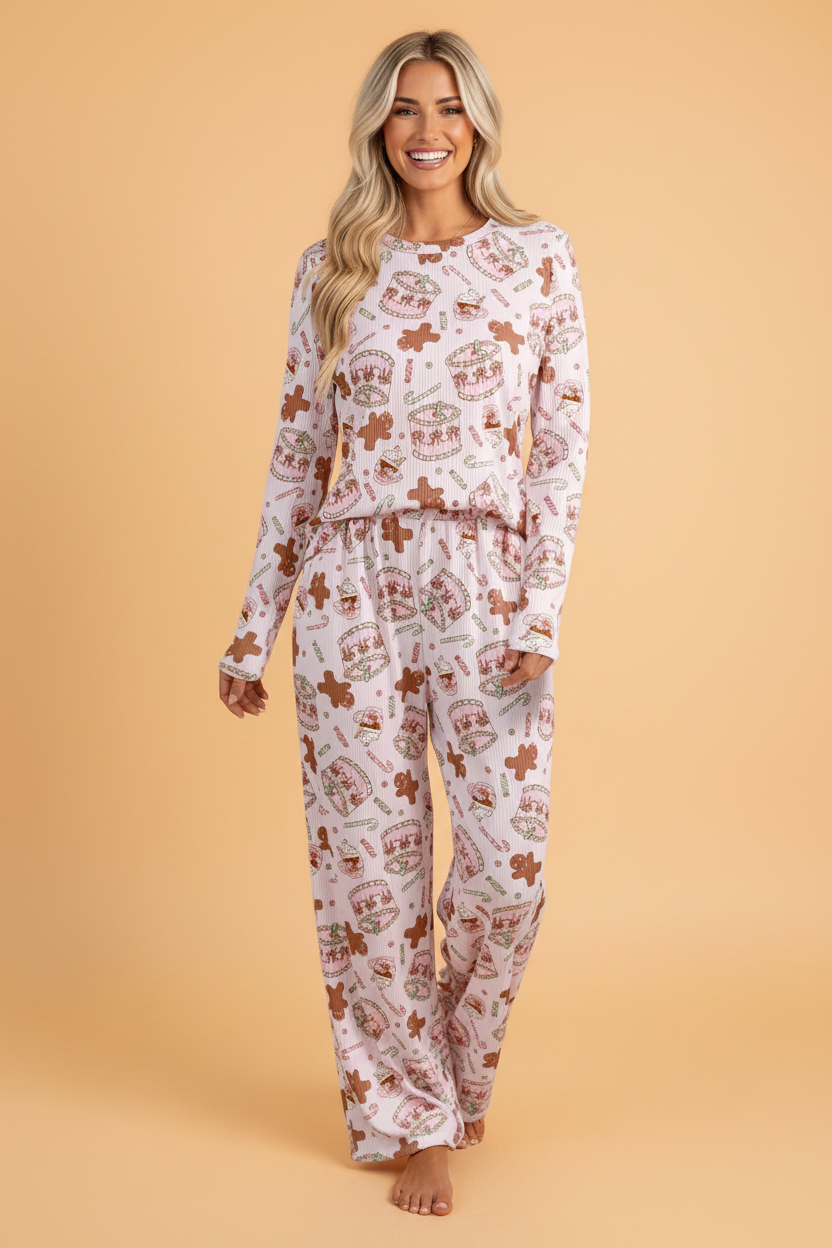 Christmas Ribbed Knit Top & Pants Pajama Set