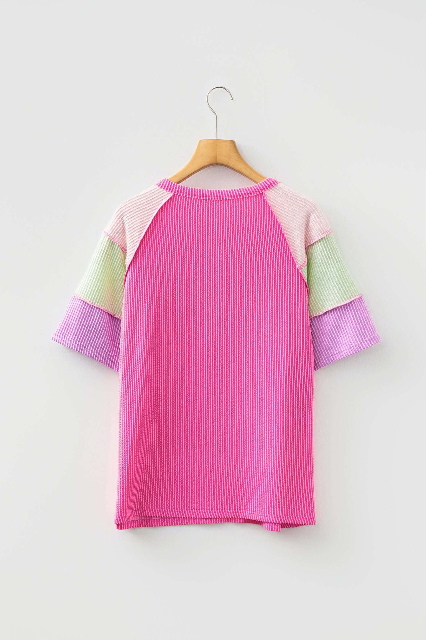 Colorblock Corded Knit Patchwork Henley Tee