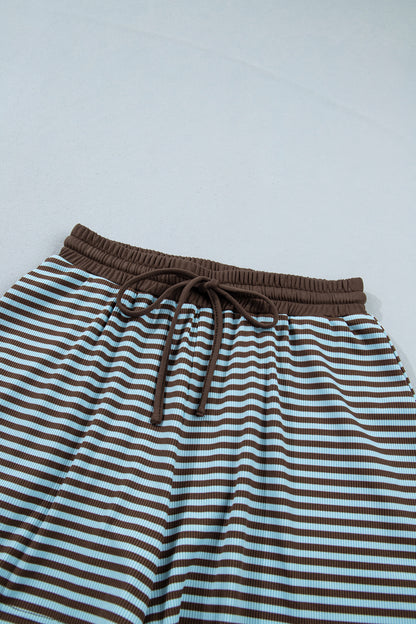 Stripe Oversized Long Sleeve Top & Drawstring Shorts Set