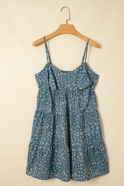 Floral Knot Spaghetti Straps Flared Dress
