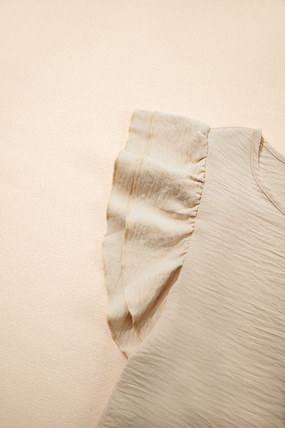Solid Ruffle Short Sleeve Blouse