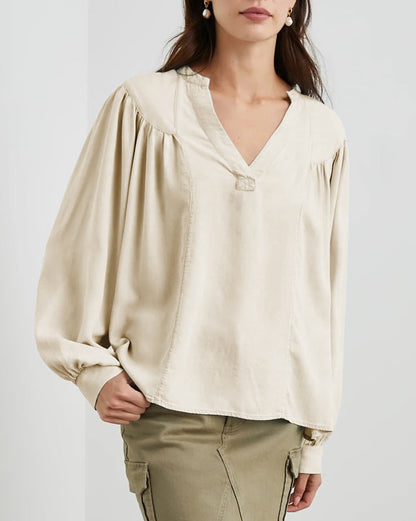 Lantern Sleeve V-Neck Blouse