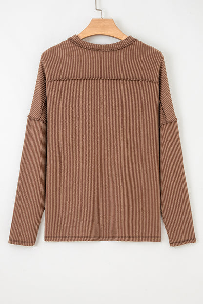 Solid Corded Knit Long Sleeve Top