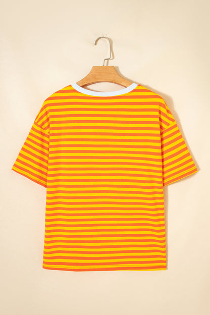 Stripe Contrast Crew Neck Drop Shoulder Tee