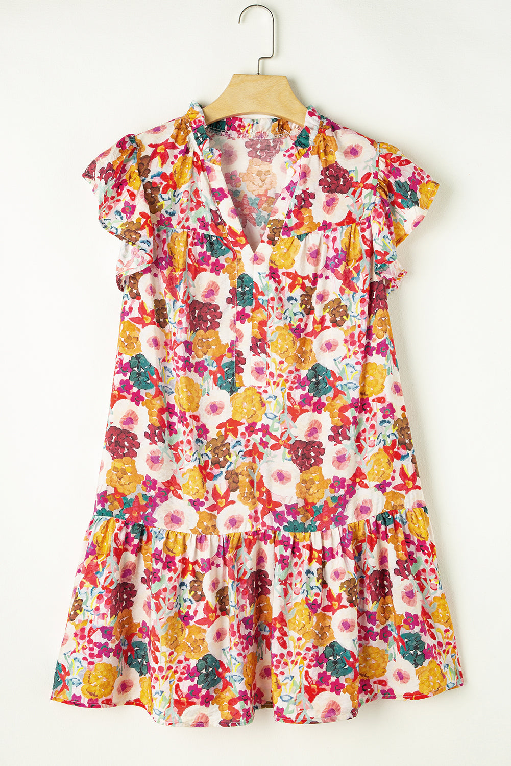 Floral Flutter Sleeve V-Neck Dress