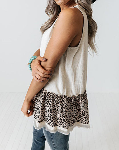 Leopard Colorblock Peplum Tank Top