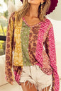 Floral Leopard Patchwork V-Neck Tee