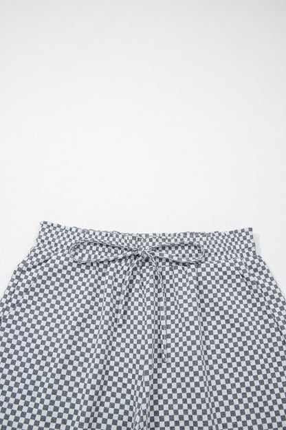 Checker Drawstring Elastic Waist Pocketed Shorts