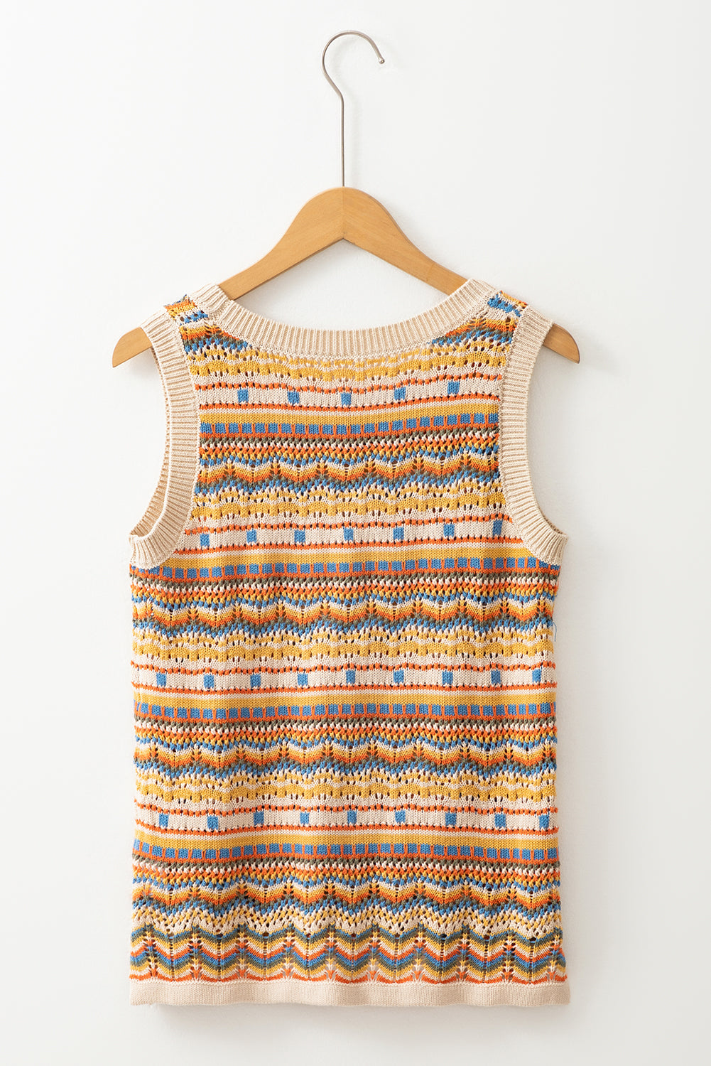 Stripe Crochet Sleeveless Sweater Top