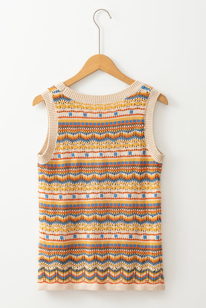 Stripe Crochet Sleeveless Sweater Top