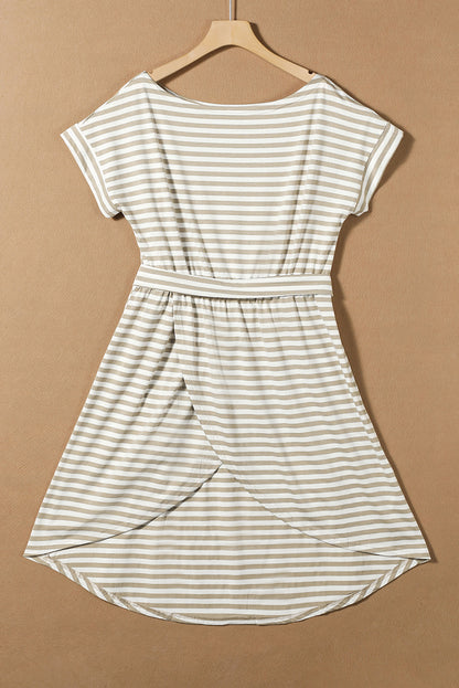 Stripe Short Sleeve Wrap T-Shirt Dress