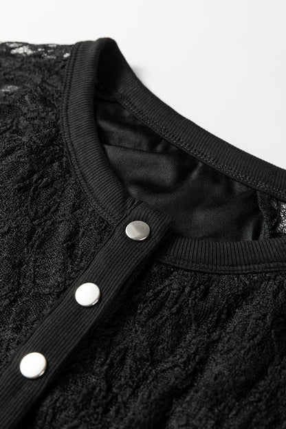 Lace Sheer Long Sleeve Henley Top