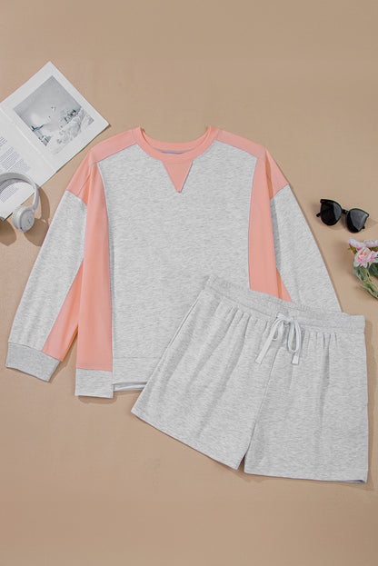 Plus Size Colorblock Pullover and Shorts Set
