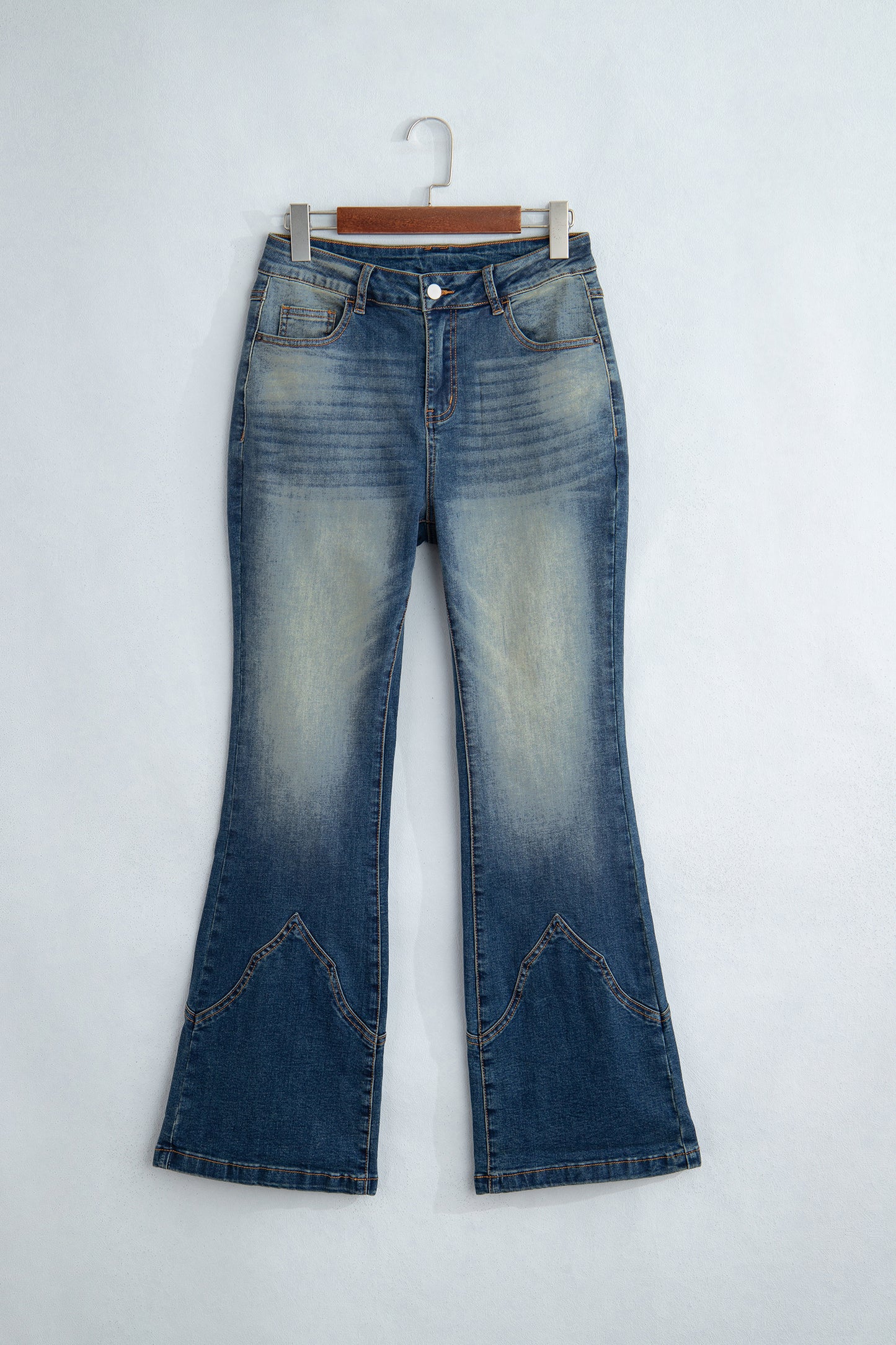 Solid Denim Flare Leg Jeans w/ Pockets