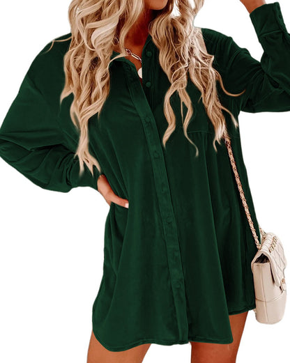 Velvet Long Sleeve Shirt Dress