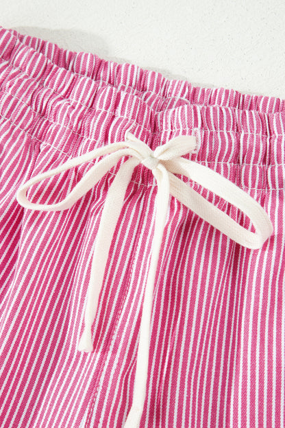 Stripe Denim Drawstring Elastic Waist Shorts