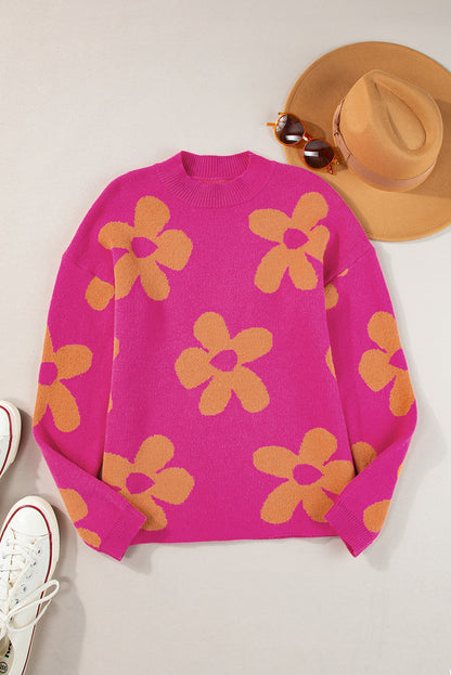 Floral Mock Neck Long Sleeve Sweater