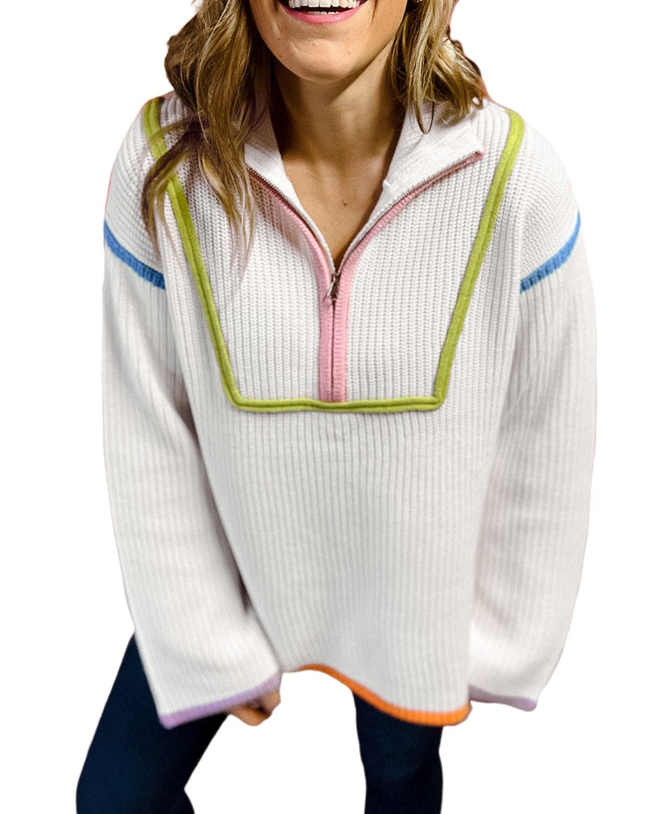 Colorful Edge Drop Shoulder Sweater