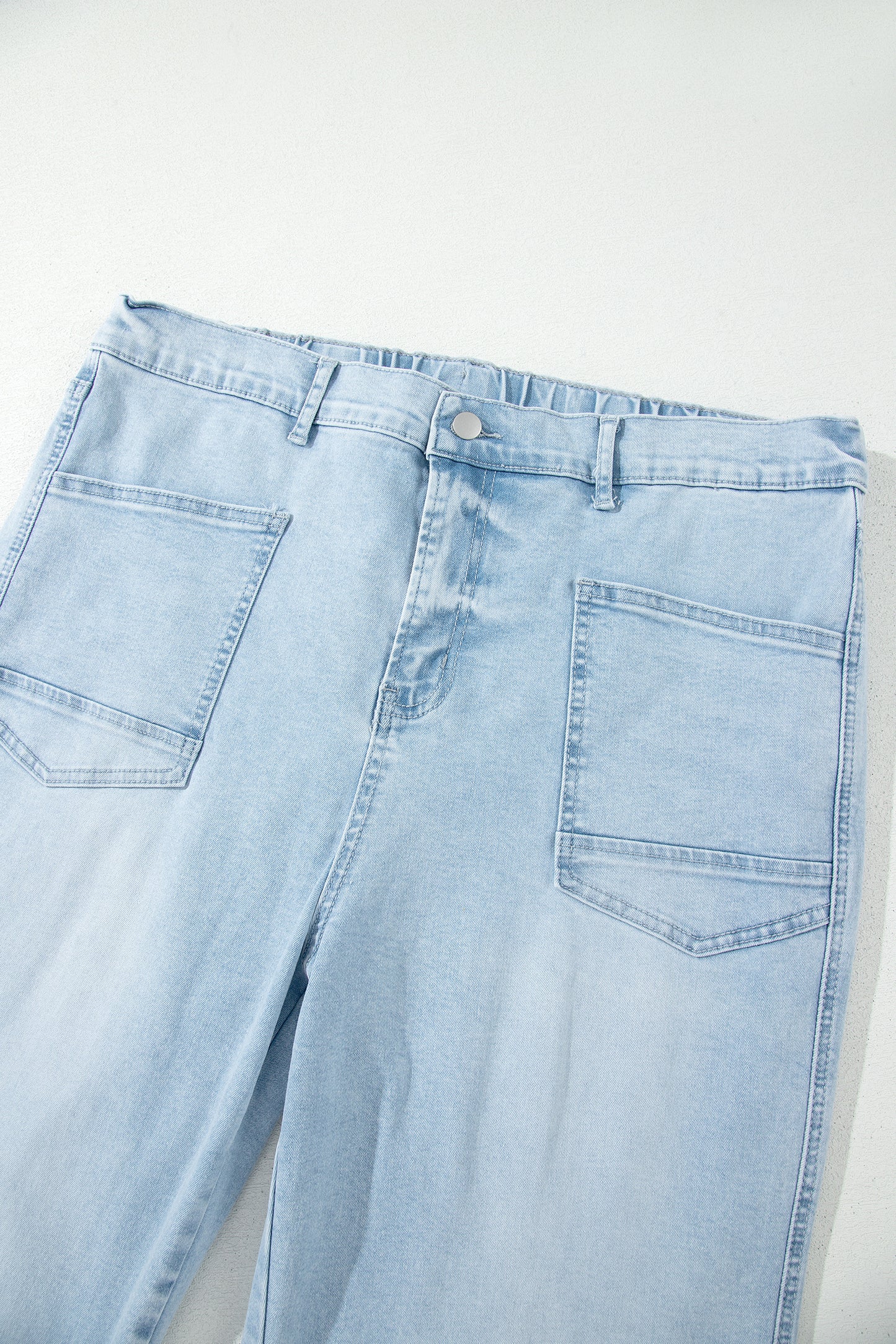 Plus Size Seam Patch Pocket Raw Cut Jeans