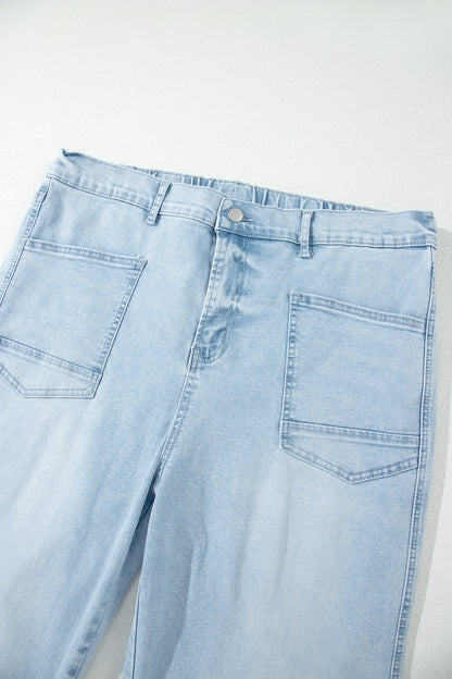 Plus Size Seam Patch Pocket Raw Cut Jeans