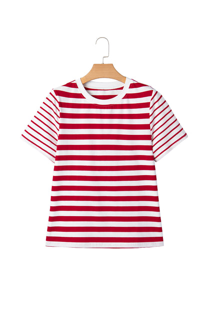 Stripe Patchwork Round Neck Short Sleeve T-Shirt