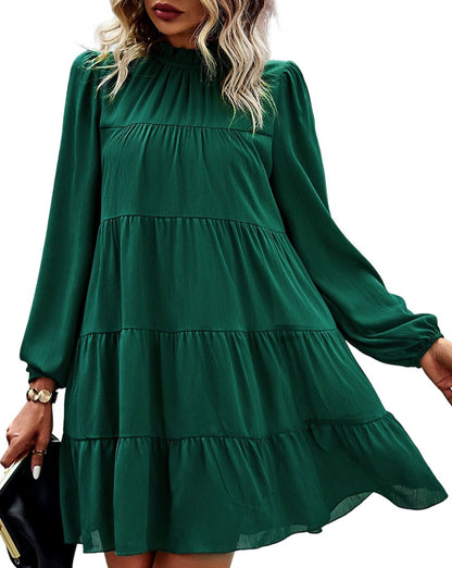 Ruffle Tiered Puff Sleeve Dress