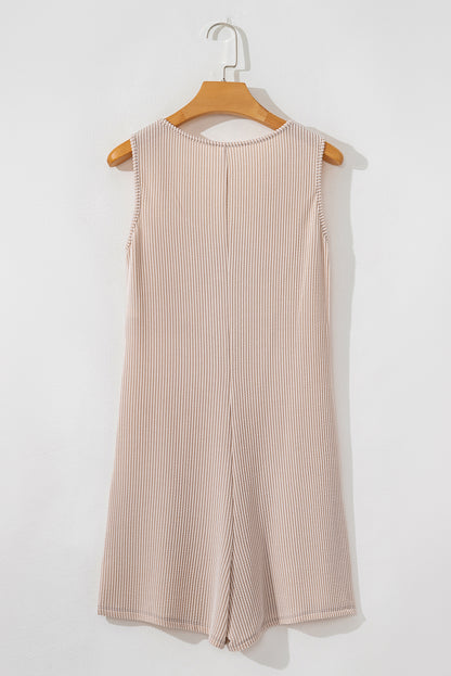 Corded Knit Side Pockets Buttoned Sleeveless Romper