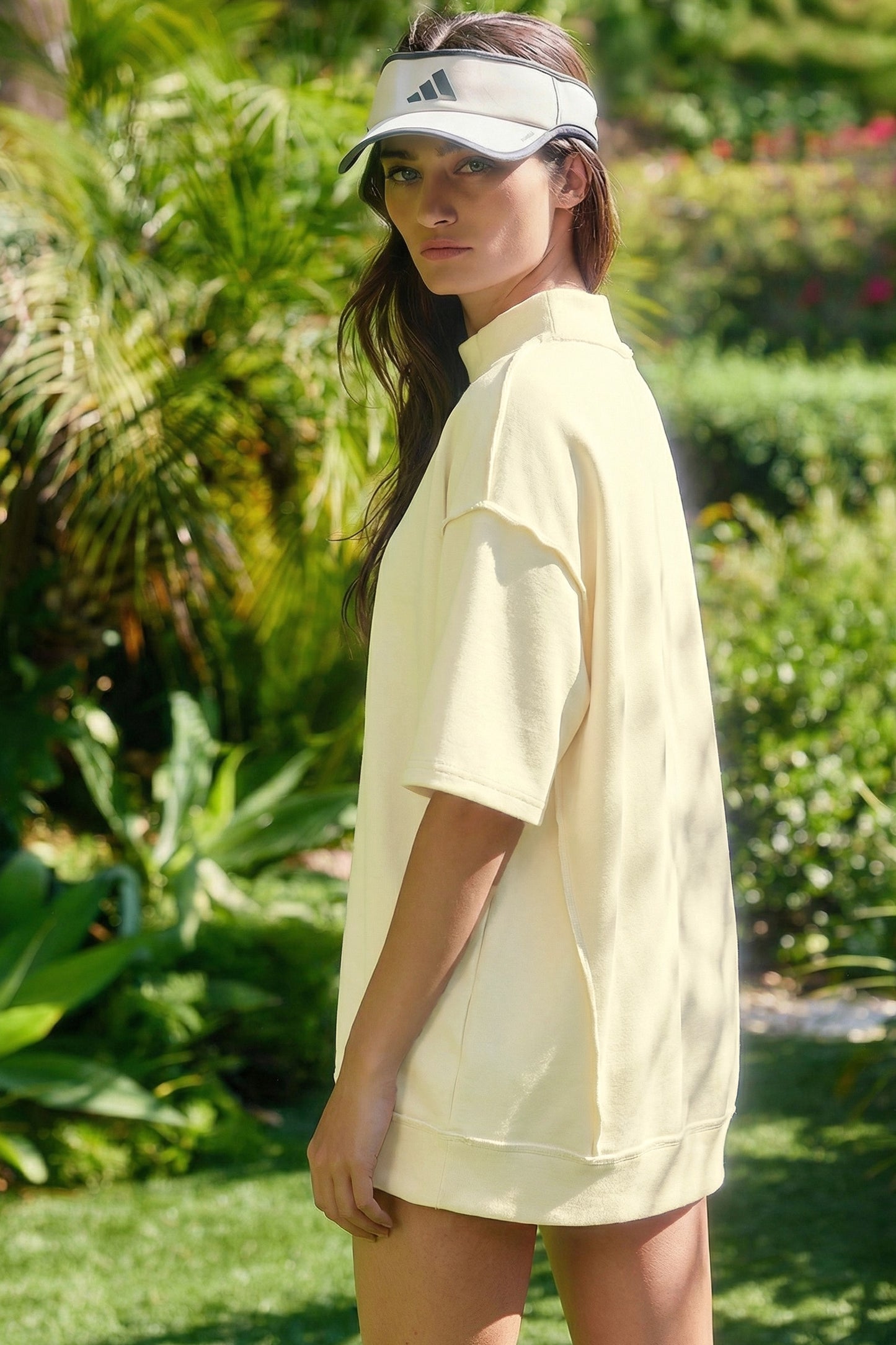 Solid Exposed Seam Mock Neck Tee & Shorts Set