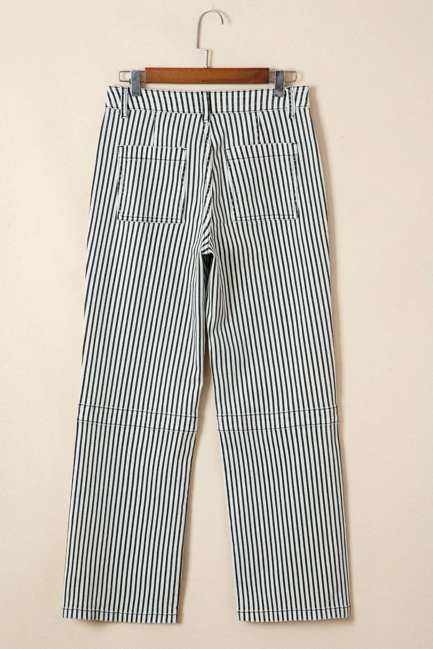 Stripe Denim High Waist Patch Pocket Jeans